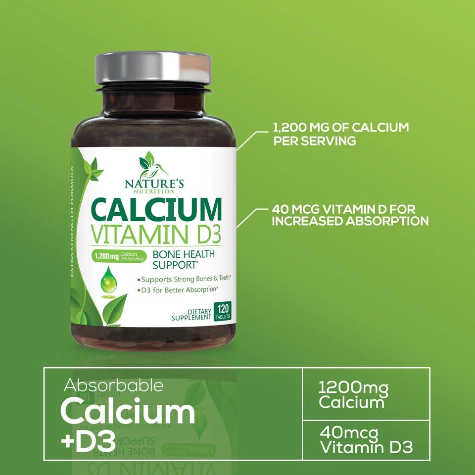 1200mg Calcium with Vitamin D3 Supplement 120 Capsules L9259
