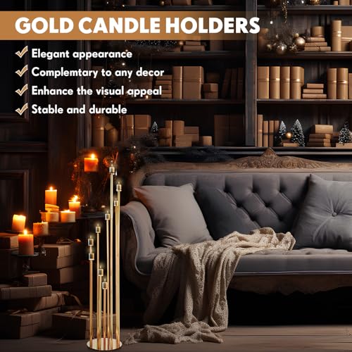 Gold 2 Pcs Metal Floor Candle Holder A70745