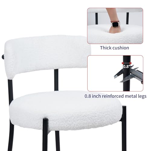 White Boucle Dining Chair Set of 1 with Metal Legs S7888