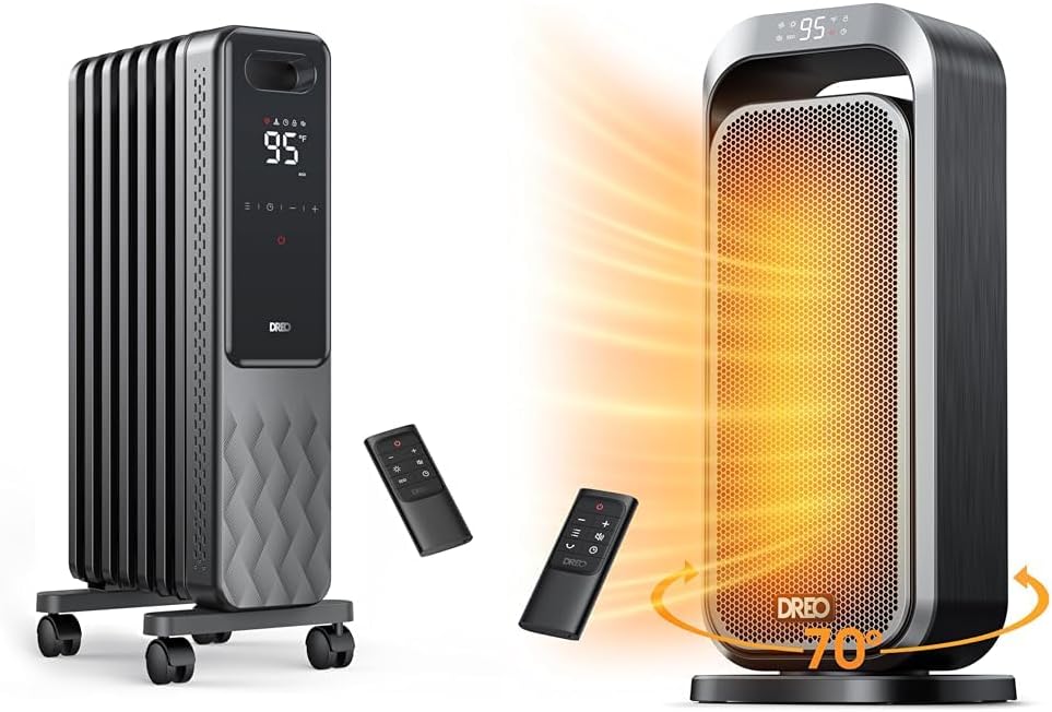 1500W Oil Filled Radiator and 15 Inch Portable Heaters Bundle with Remote Control S888
