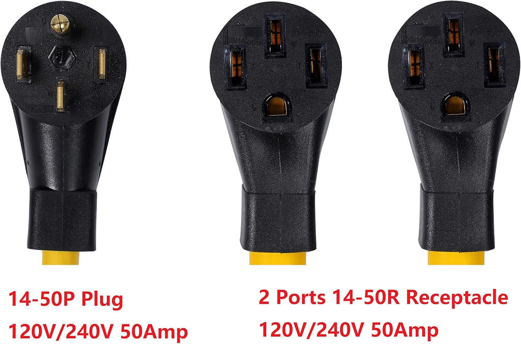 NEMA 14-50P to 14-50R Y Splitter STW 6 AWG 3 Feet 50 Amp Power Cord S636