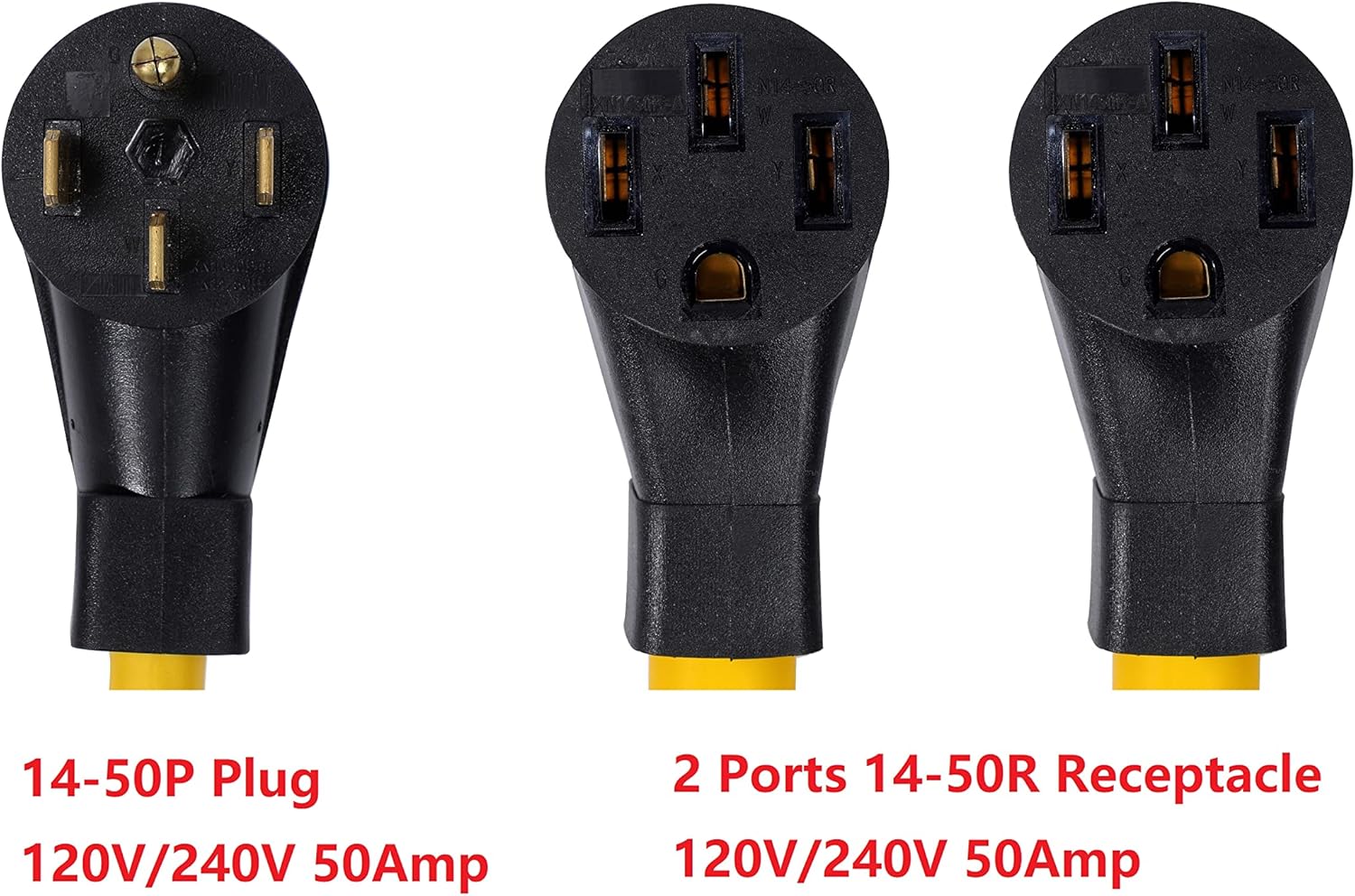 NEMA 14-50P to 14-50R Y Splitter STW 6 AWG 3 Feet 50 Amp Power Cord S636