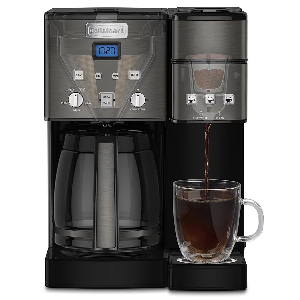 12-Cup Coffee Maker and Single-Serve Brewer, Black Stainless A411914