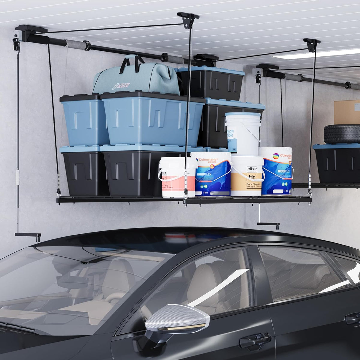 4x4 Ft Overhead Garage Storage Rack, Satin Black R420