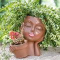 Khaki Lady Face Planter Pot with Drainage Hole A57503
