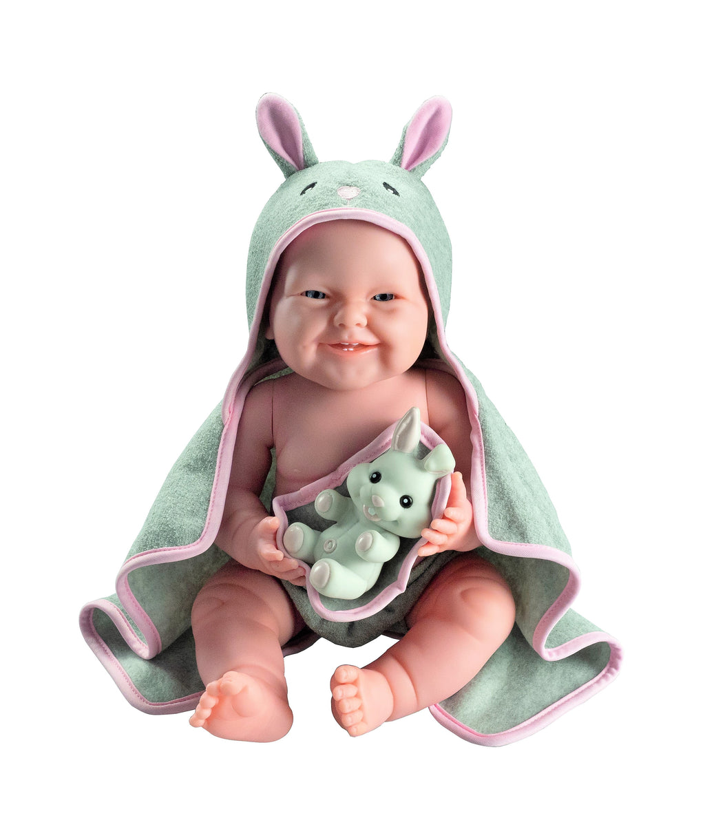 Realistic 17" Anatomically Correct All Vinyl Doll with Hooded Rabbit Towel U890426