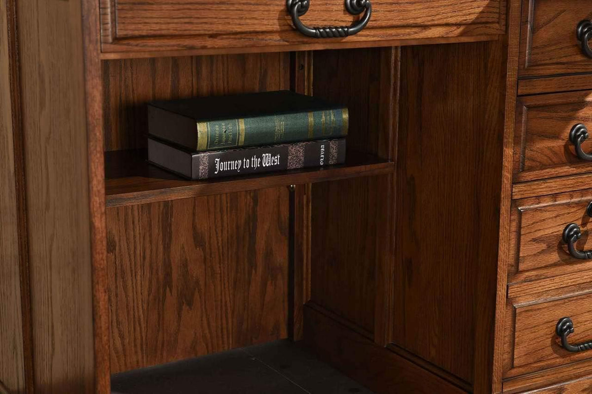 Solid Oak Wood Roll Top Desk with Locking File Drawers W3659