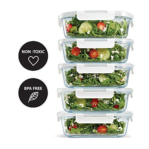 5-Pack Two Compartments Glass Storage Containers with Locking Lids, 27 oz. J952595
