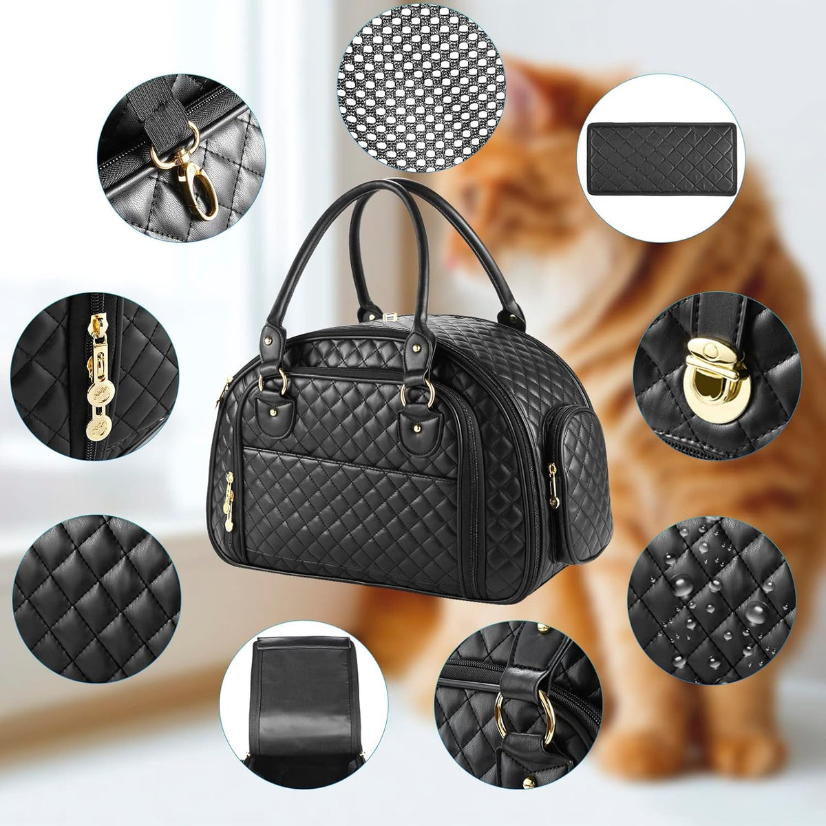 Black PU Leather Small Dog Carrier K2697