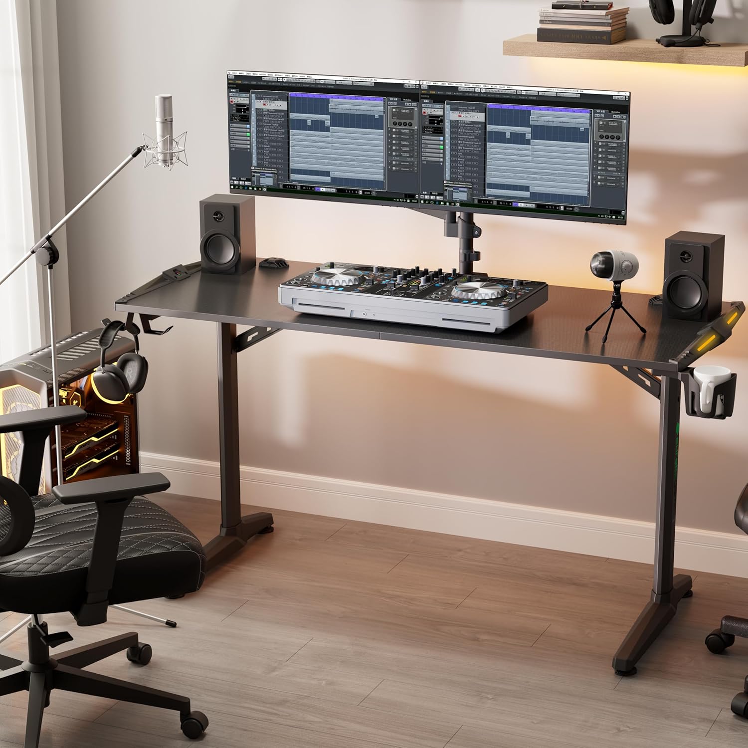 55 Inch Black Gaming Desk with USB Ports E317