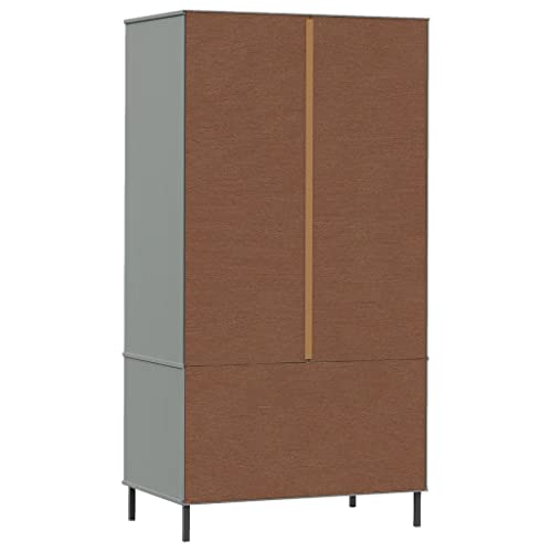 Gray Solid Wood Wardrobe with Metal Legs W9357