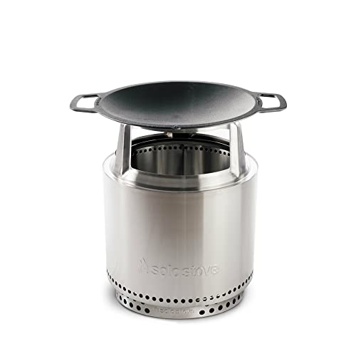 Portable Smokeless Fire Pit with Stand, Woktop & Hub, Stainless Steel/Cast Iron, 22in x 14.25in O8729