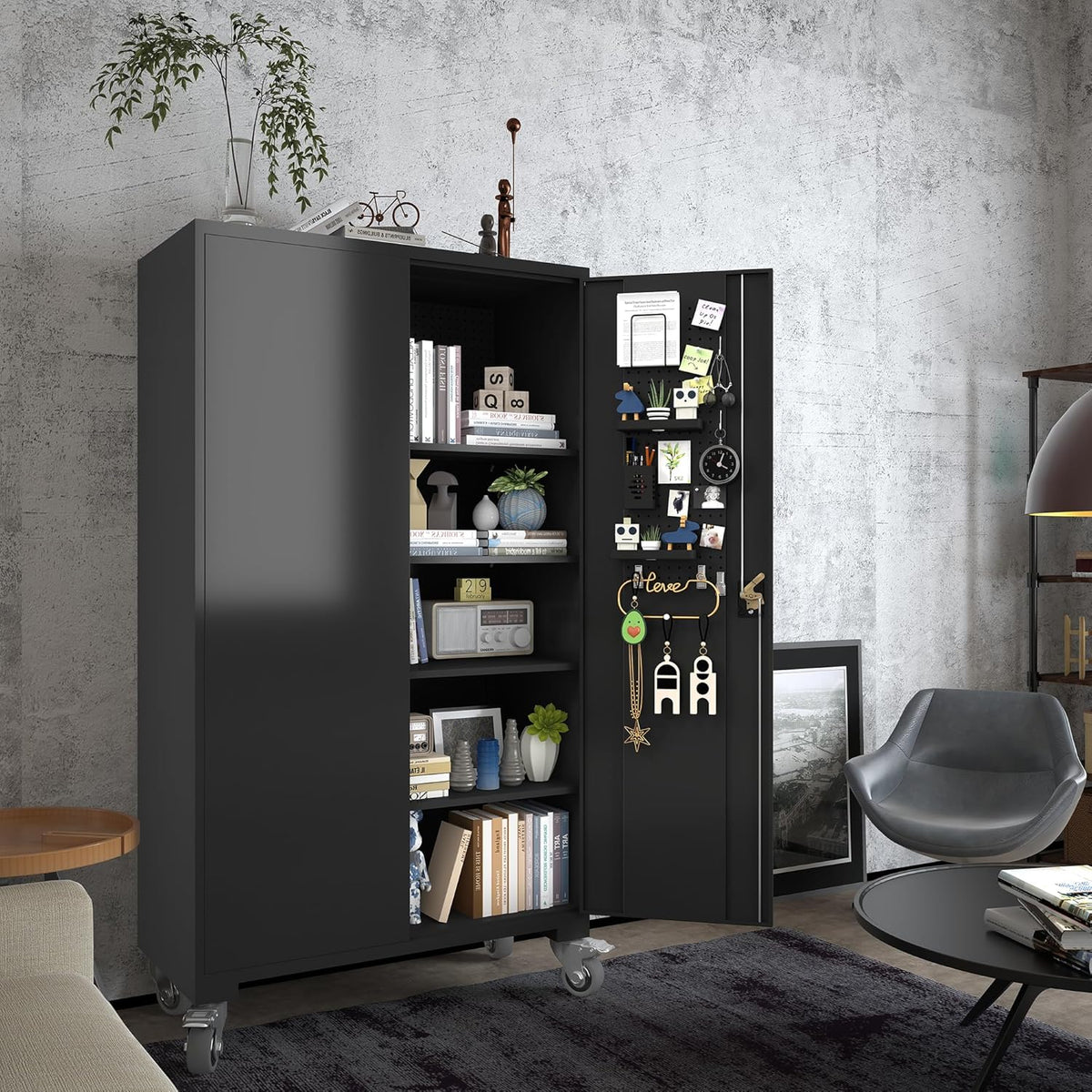 Black 72 Inch Metal Storage Cabinet with 4 Adjustable Shelves U77769