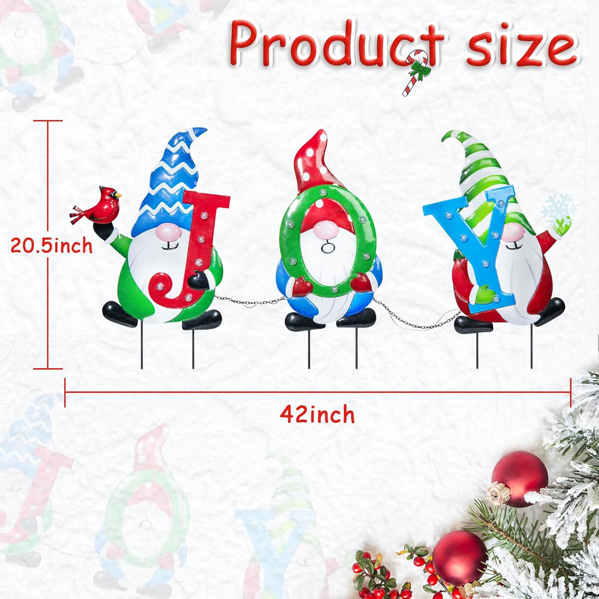 3 PCS Metal Christmas Yard Stakes with Led Light R9137