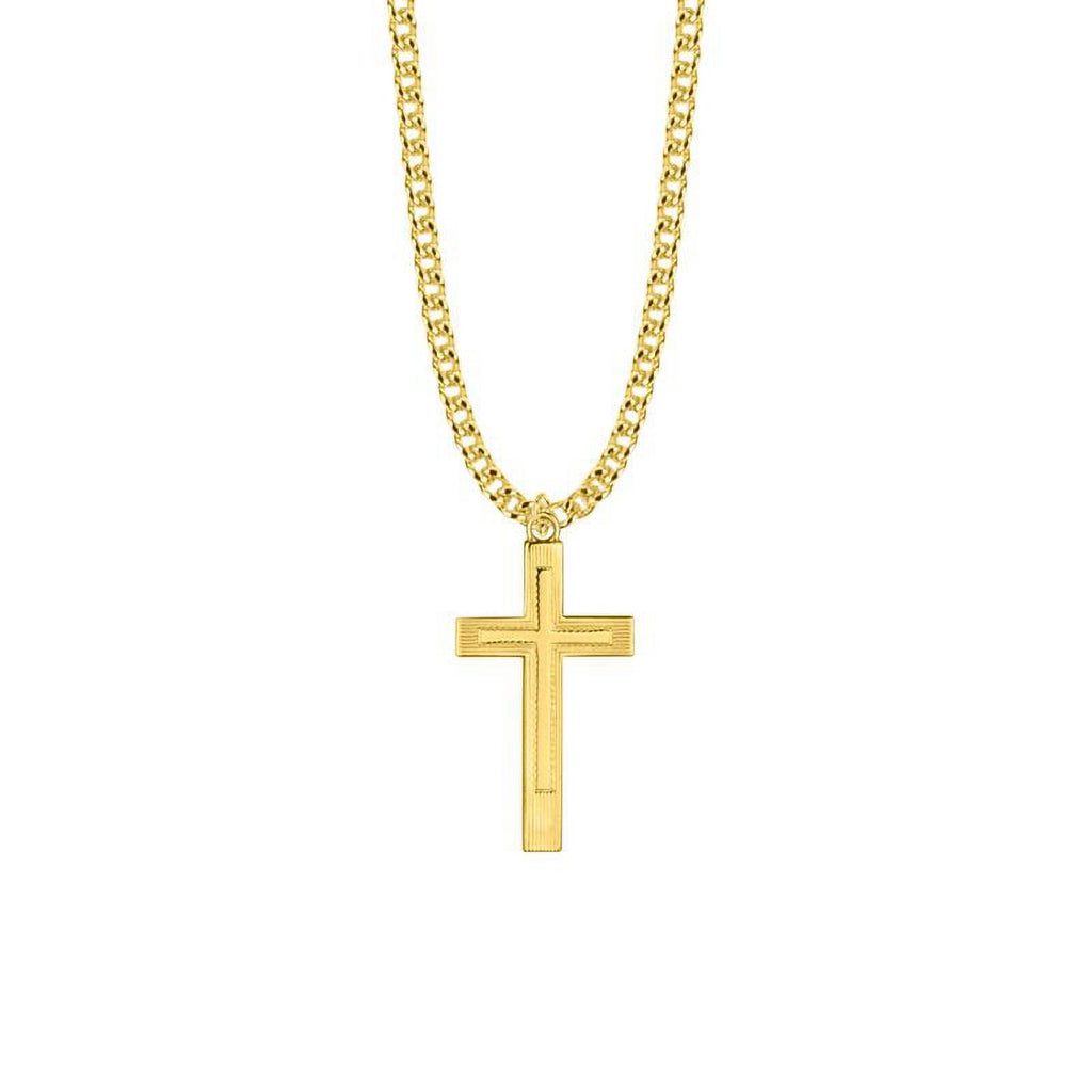 Large 14KT Gold Plated Over Sterling Silver Lined Inner Cross Pendant with 24" chain X62365