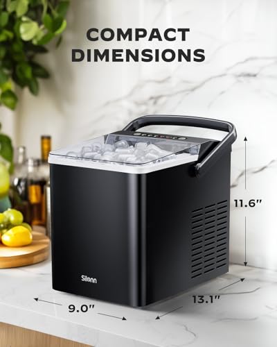 Black Self-Cleaning Ice Machine, 26Lbs/24H, 2 Sizes of Bullet Ice H207