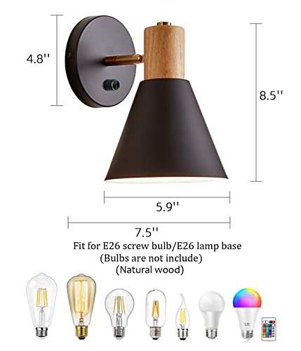 Black Dimmable Wood Style Plug in Wall Sconce Q87409
