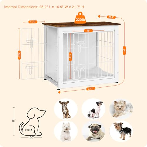 Dog Crate Furniture with Cushion, Wooden Kennel Table with Double Doors, Dark Gray M463411