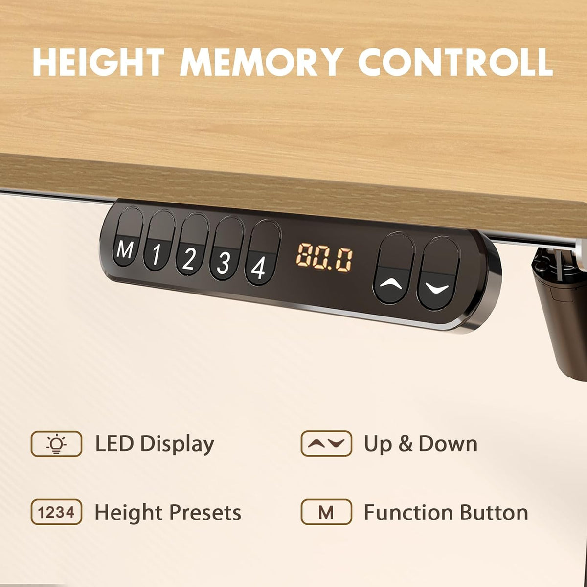 Electric Standing Desk 48 x 24 Inch Adjustable Height Desk with 4 Memory Presets (Maple) S166485