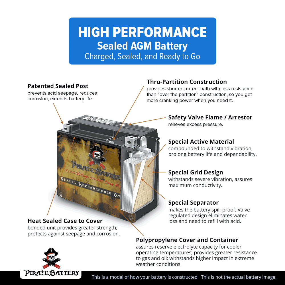 YTX14AH-BS 12 Volt 12 Ah 210 CCA ATV Battery B174