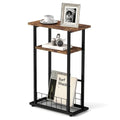3-Tier Narrow End Table with Magazine Holder Rustic Brown Q51040
