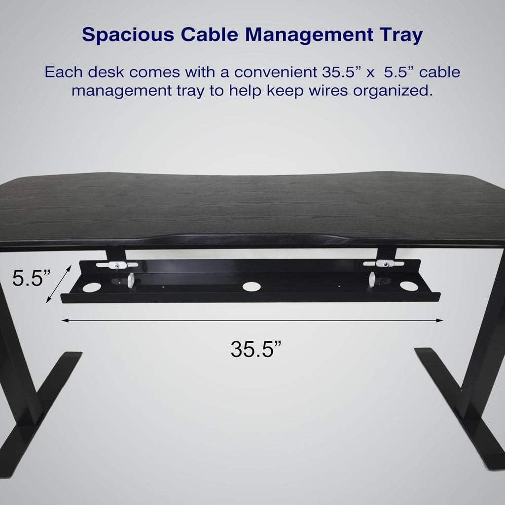 71" x 33" Electric Height Adjustable Desk with Curved Teak Top and Black Frame T395984
