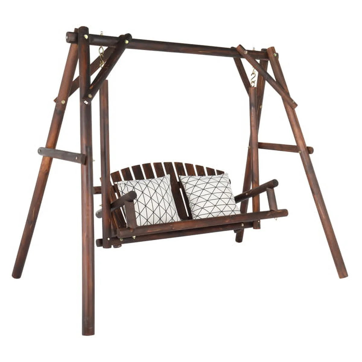 6.5ft Hardwood Patio Swing with Stand, Carbonized H2379