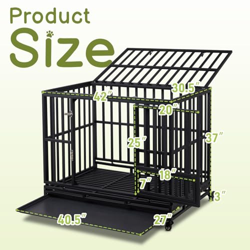 42" Large Metal Wire Dog Crate with Lockable Wheels, Double Door B31096
