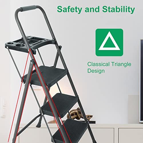 Folding Step Stool with Handrails and Tool Tray Platform, 330lbs G5616
