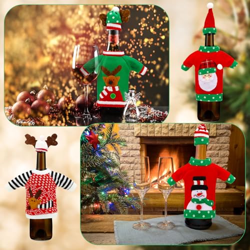 16 Sets Christmas Wine Bottle Sweater Cover with Hat Knitted Dress Snowman Elk Santa M733