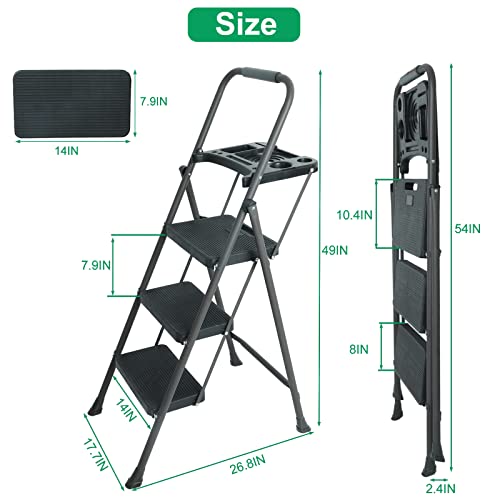 Folding Step Stool with Handrails and Tool Tray Platform, 330lbs G5616