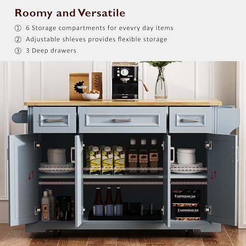Green Large Kitchen Island with 2 Drop Leaf, 3 Drawers, 55.7" D8910