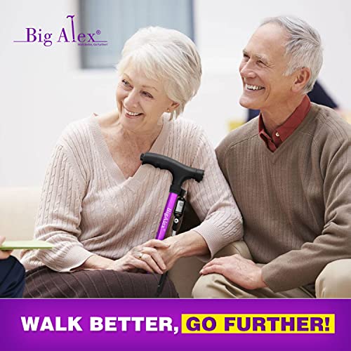 Folding Walking Cane with LED Light, Adjustable Quad Base with Carrying Bag R971