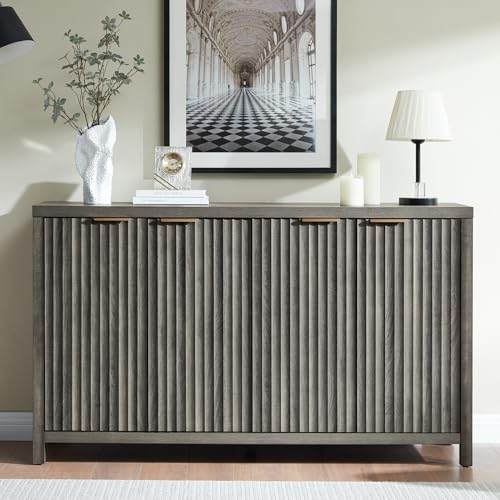 Natural 56" Fluted Sideboard Buffet Cabinet with Adjustable Shelves N9633