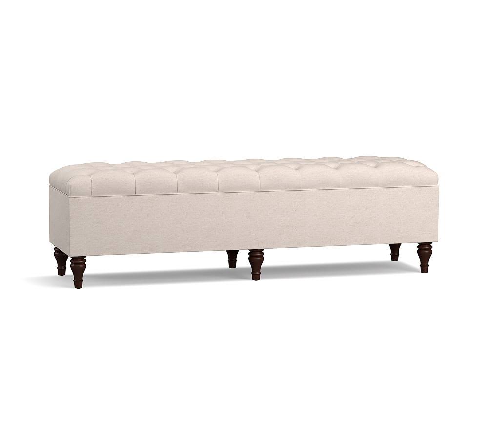 King Upholstered Storage Bench, Chenille Basketweave Pebble E12664