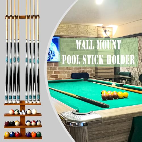 Wall-Mounted Hardwood Pool Stick Holder for 8-Cue Storage O20510