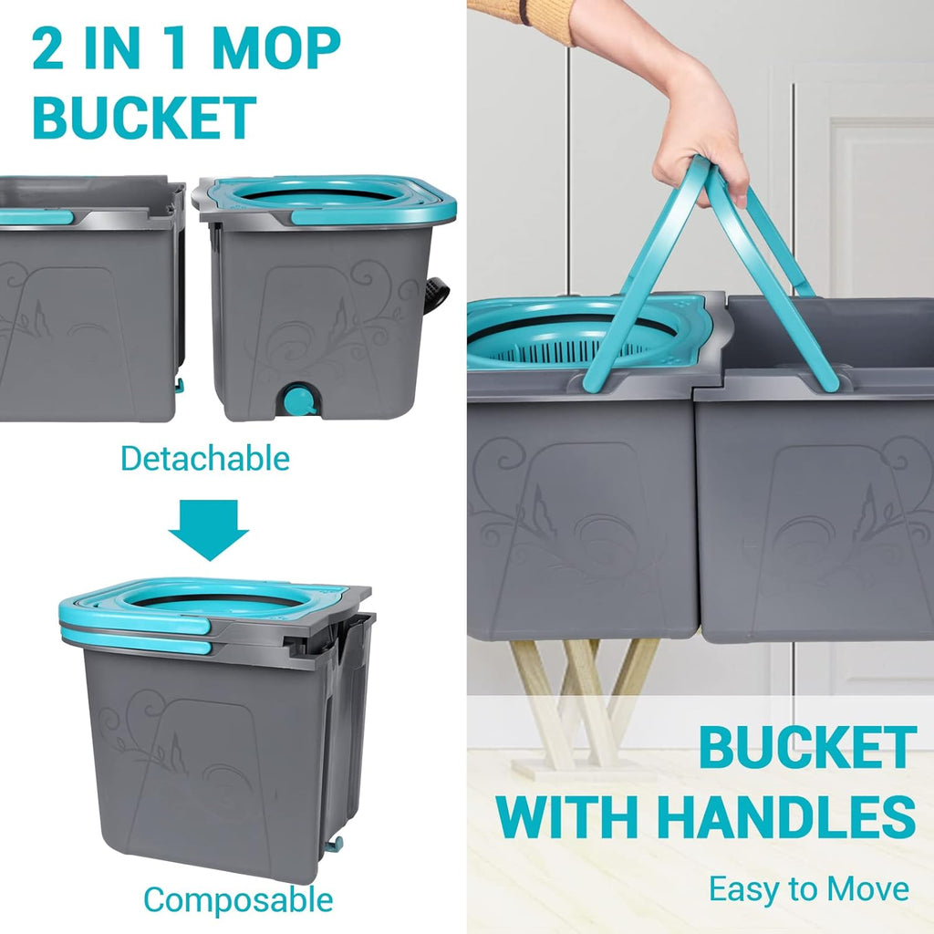 Spin Mop and Bucket with Wringer Set, Microfiber Mop Bucket with 6 Replacement Refills R897