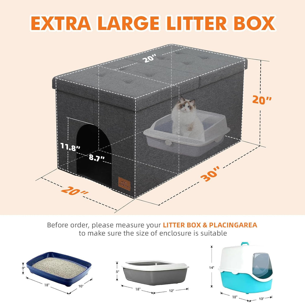 Gray Cat Litter Box Enclosure Furniture Ottoman with Flip-Up Lid (30 x 20 x 20 Inches) Z844589