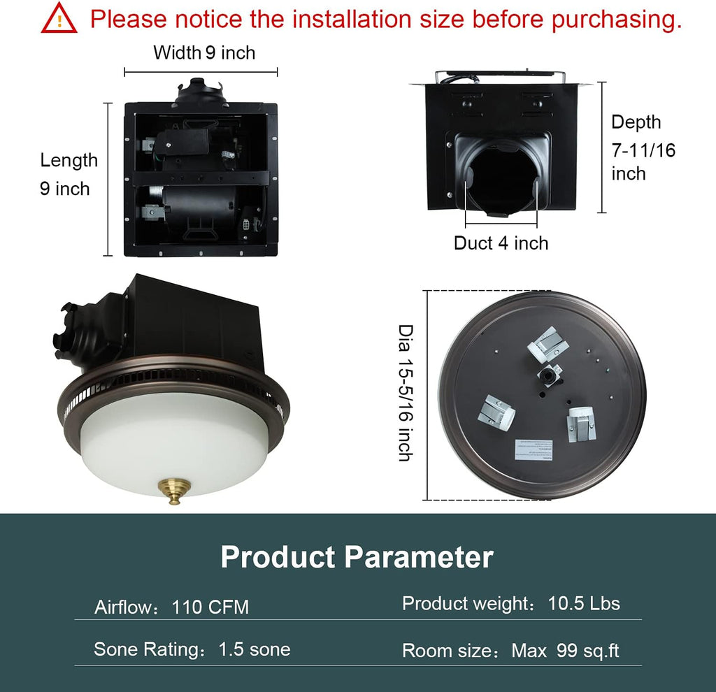 Bronze Round Exhaust Bathroom Fan with Light and Nightlight Q52636