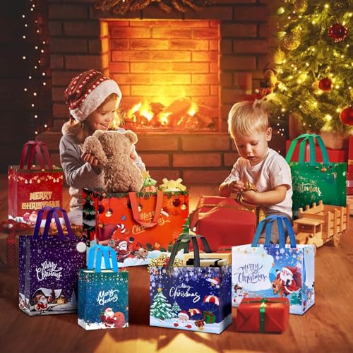 24 Pack Assorted Sizes Reusable Non-Woven Christmas Gift Bags B248