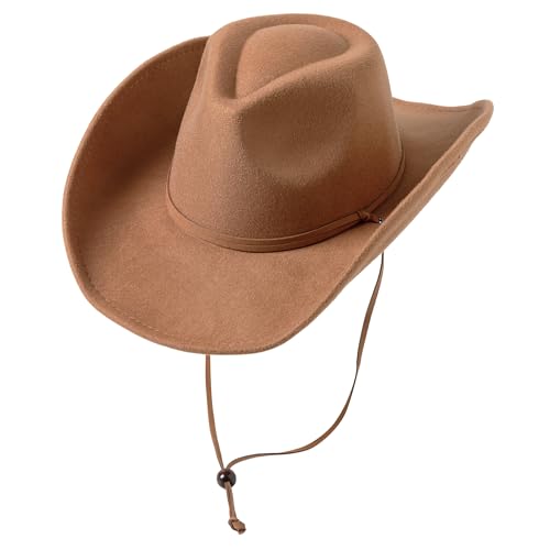 Retro Felt Wide Brim Cowboy Hat with Wind Lanyard R770