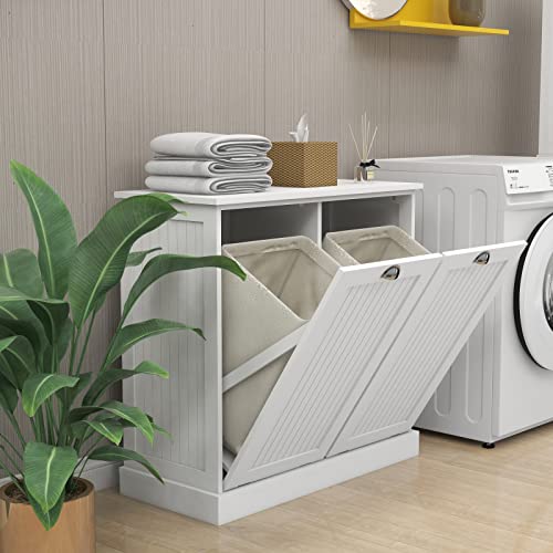 White Double Tilt Out Trash Cabinet Laundry Sorter Cabinet X708110