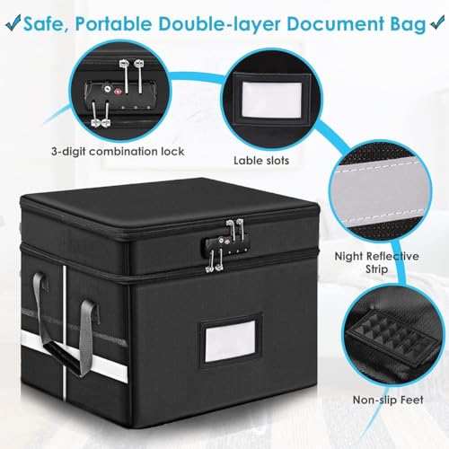 Fireproof Document Box with Lock, Water-Resistant File Box Organizer with Handles I907
