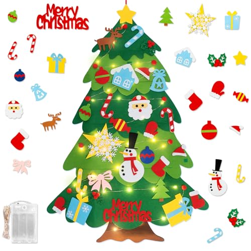 3.3FT Felt Christmas Tree with 32 Ornaments and String Lights J7577