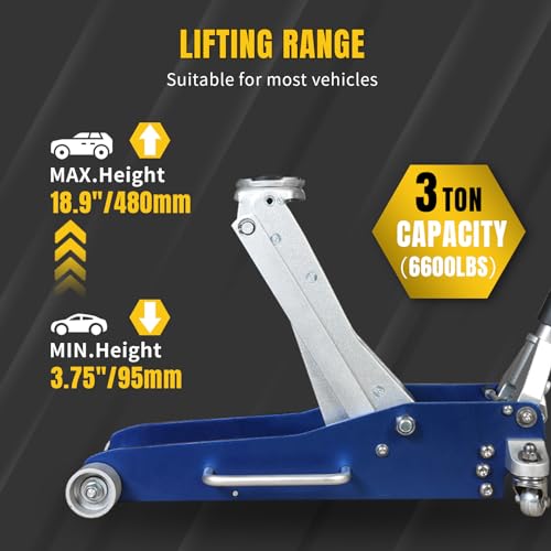 3 Ton Aluminum Floor Jack, 6600 lbs Capacity D991