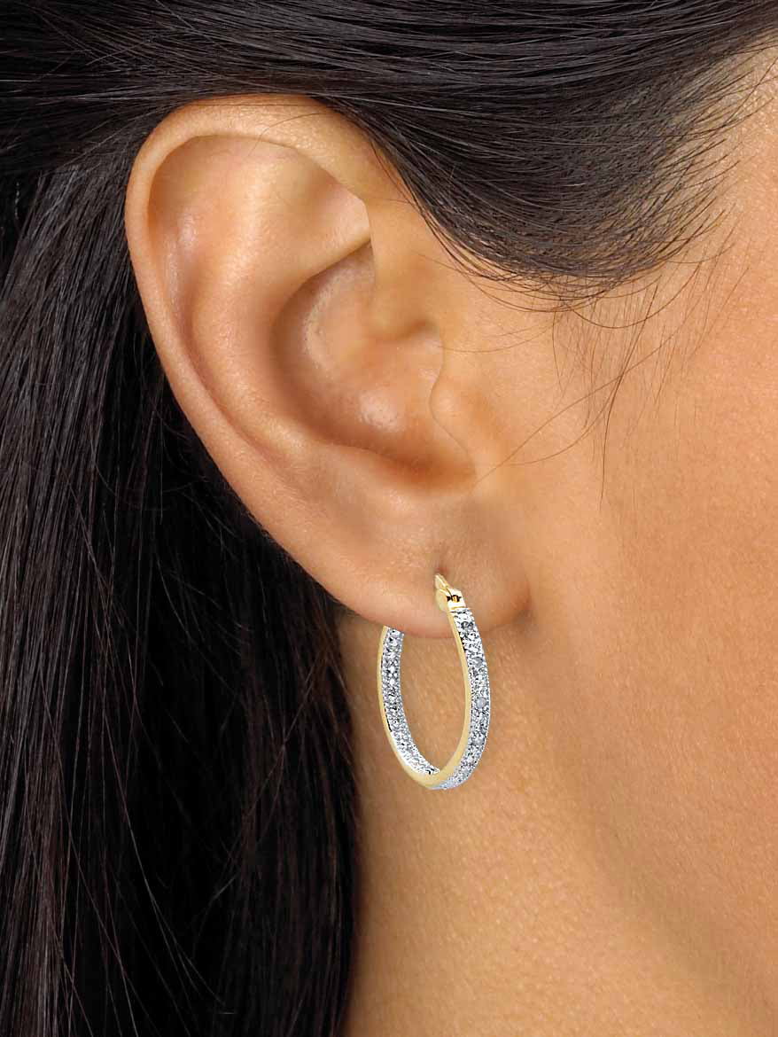Round Diamond Accent Inside-Out Hoop Earrings 1/10 TCW Gold-Plated 7/8" V9366