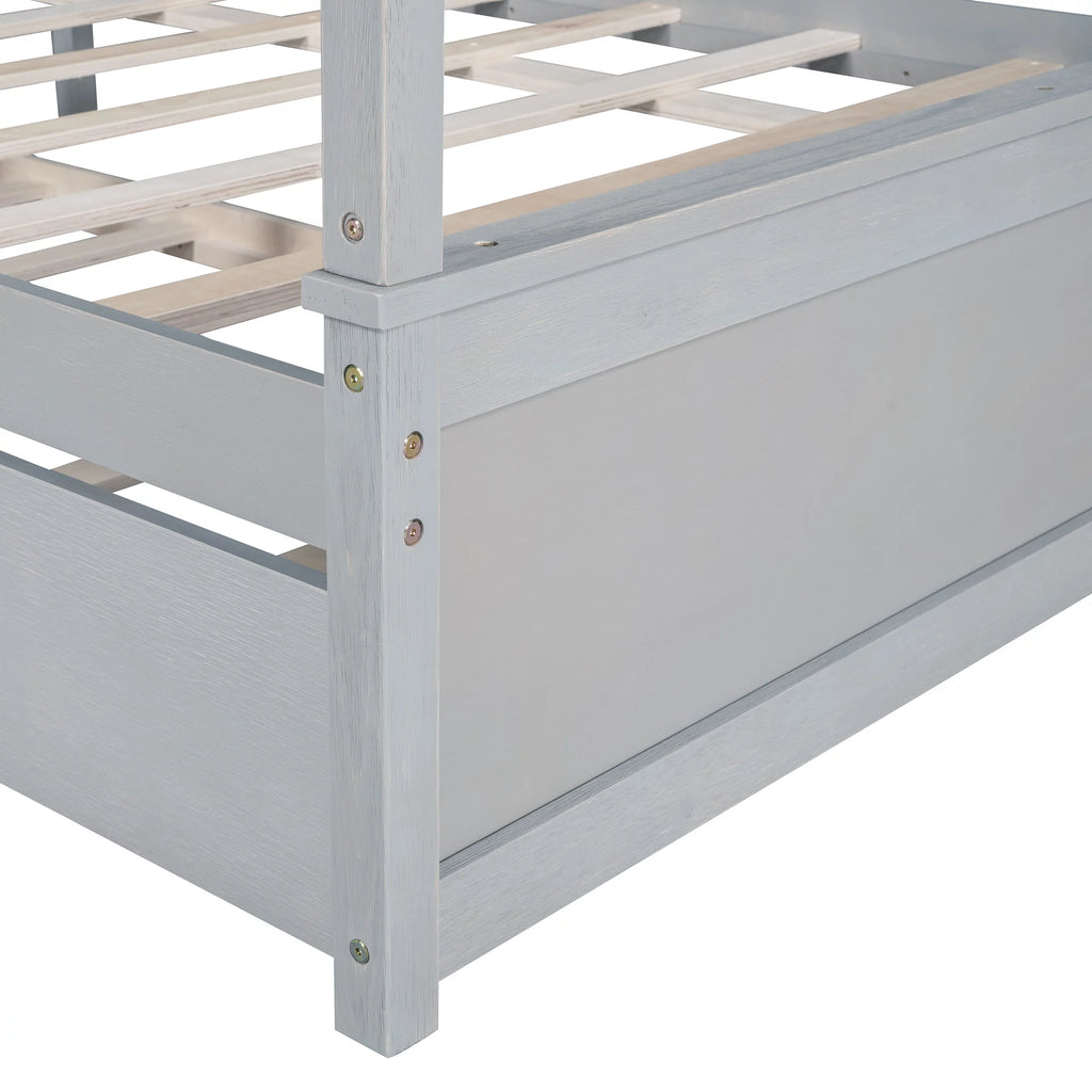 Gray Full Size Wood Canopy Bed with Trundle Bed B2842