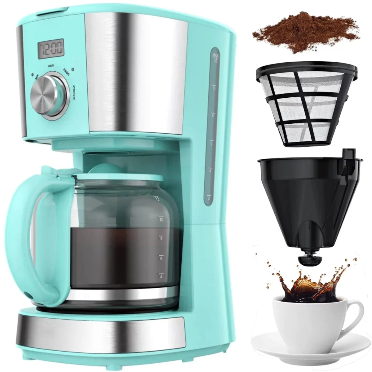 Blue 12-Cup Programmable Drip Coffee Maker X675693