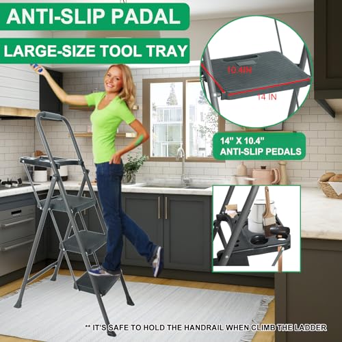 Folding Step Stool with Handrails and Tool Tray Platform, 330lbs G5616