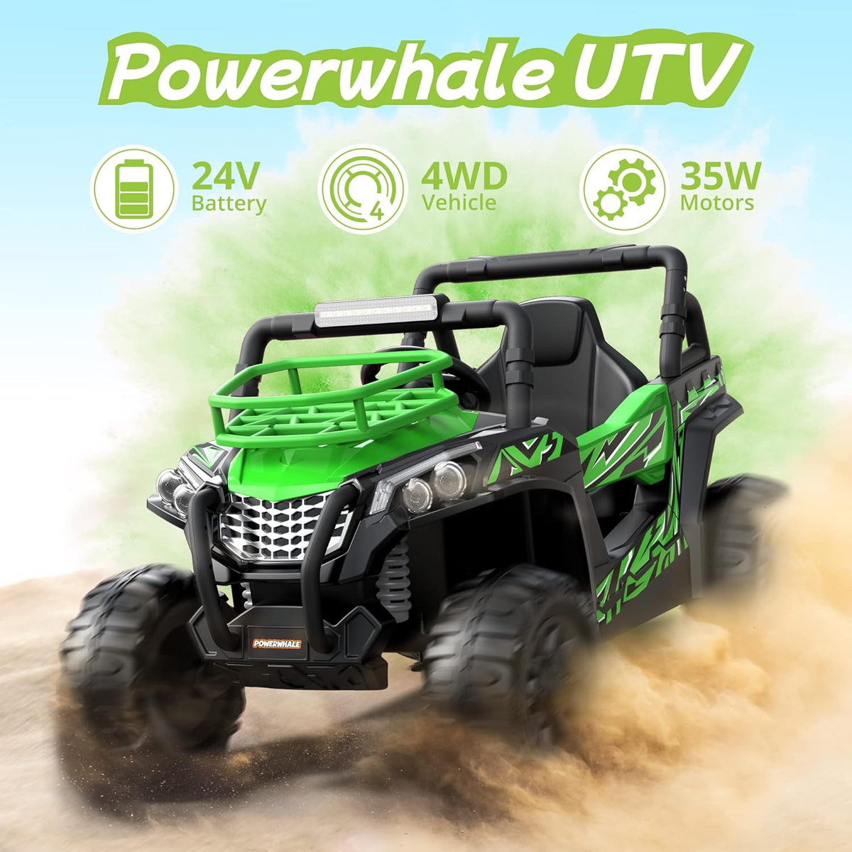 24V UTV Battery Powered Ride On Car with Remote Control 4WD Electric Car, Green, Large P35369